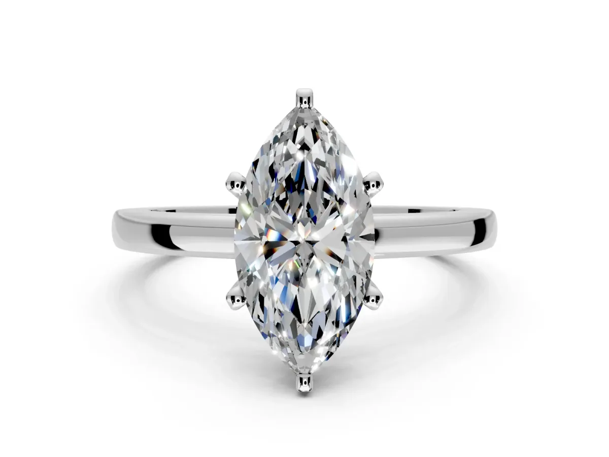 Solitaire Engagement Ring Setting for Marquise Center with Basket Rail and Prong Head in Platinum