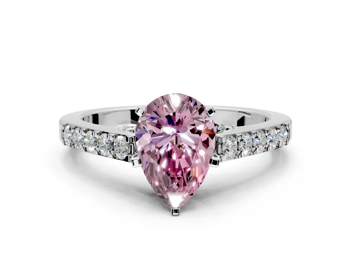 Solitaire Engagement Ring Setting for Fancy Pink Pear-Shaped Center with Crossover Accents and Prong Head in Platinum