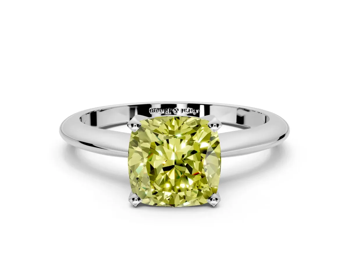 Solitaire Engagement Ring Setting for Fancy Yellow Cushion Cut Center with Knife Ridge Band and Claw Prong Head in White Gold