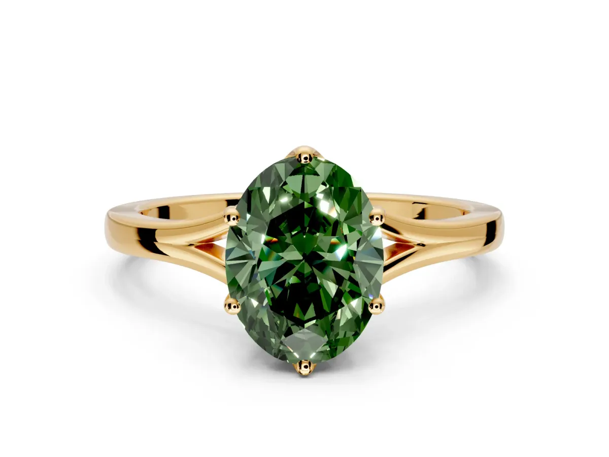 Solitaire Engagement Ring Setting for Fancy Green Oval Center with Plain Split Shank and Prong Head in Yellow Gold