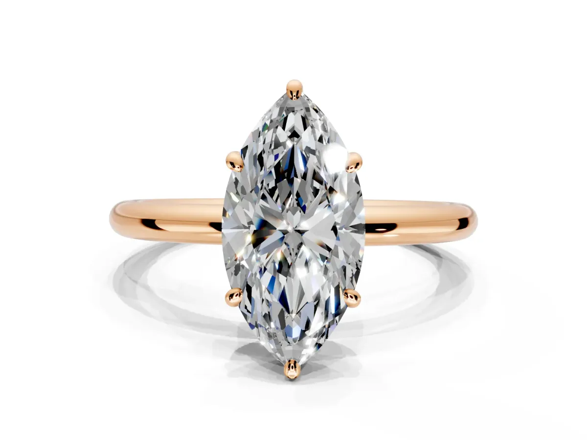 Low-Set Solitaire Engagement Ring Setting for Oval Center with Thin Plain Band and Prong Head in Rose Gold