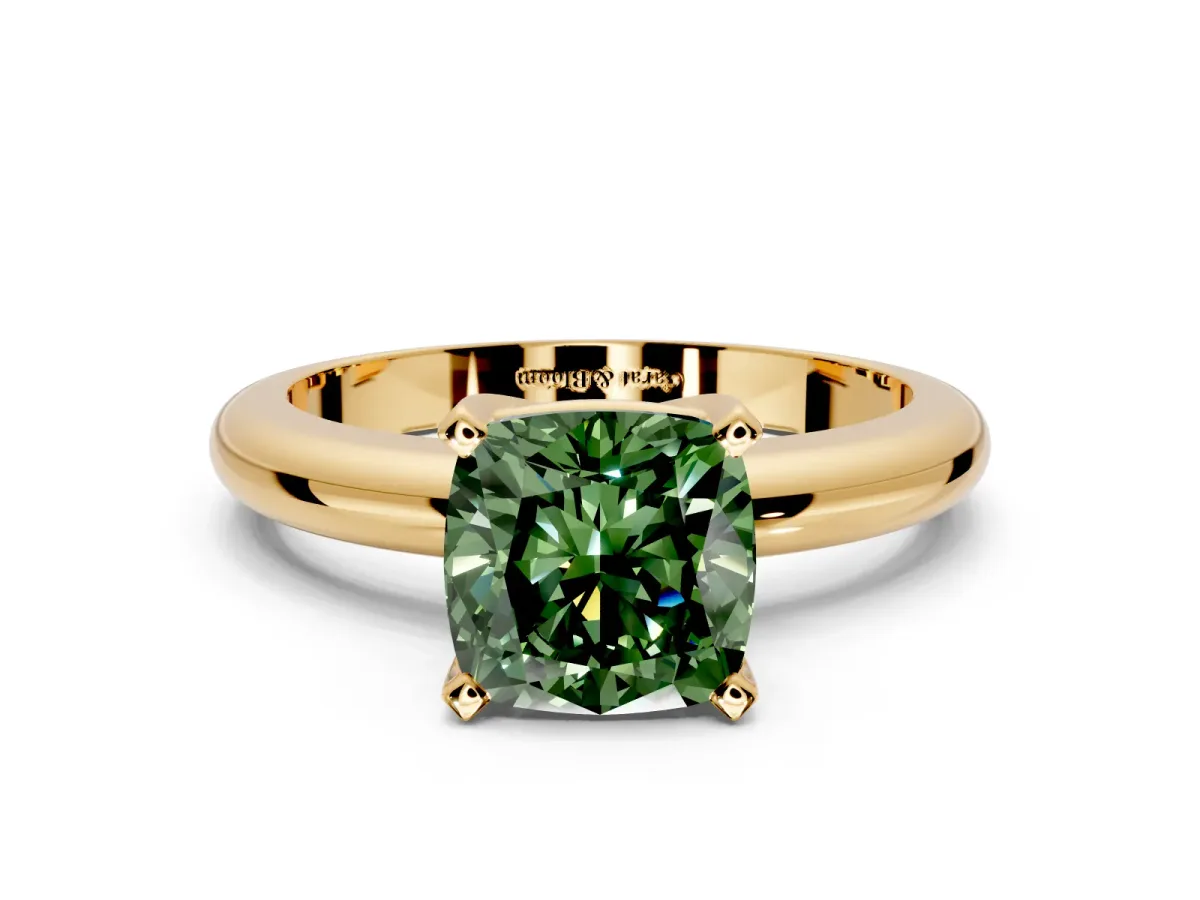 Solitaire Engagement Ring Setting for Fancy Green Cushion Cut Center with Wire Band and Prong Head in Yellow Gold