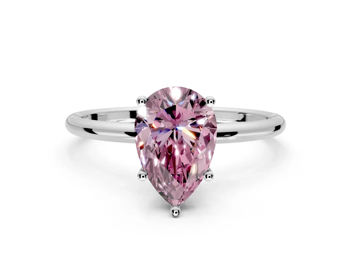 Solitaire Engagement Ring Setting for Fancy Pink Pear-Shaped Center with Straight Thin Band and Prong Head in Sterling Silver