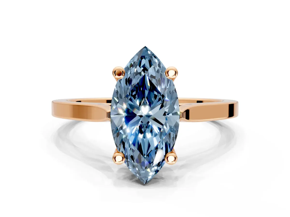Solitaire Engagement Ring Setting for Fancy Blue Marquise Center with Tapered Shoulders and Prong Head in Rose Gold