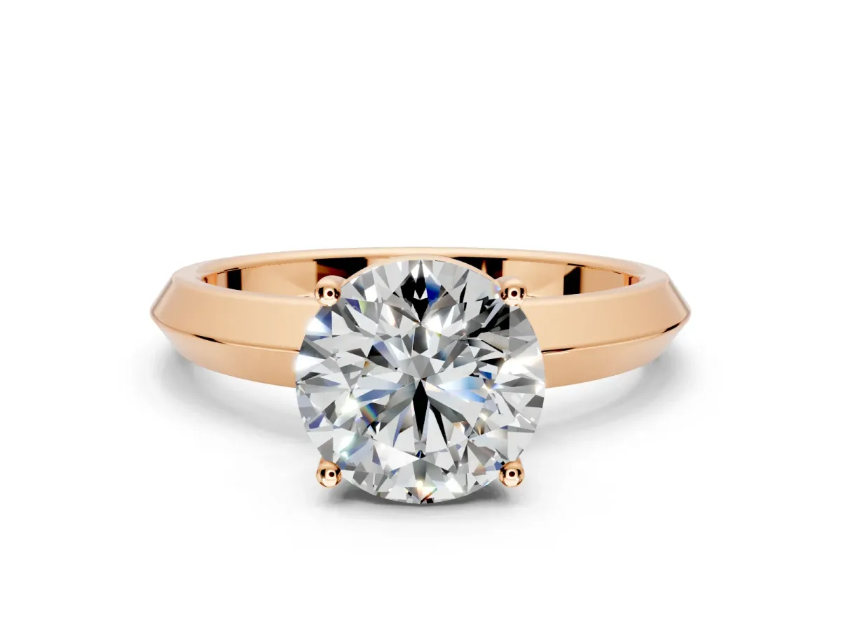 Solitaire Engagement Ring Setting for Round Cut Center with Wide Knife Ridge Band and Prong Head in Rose Gold