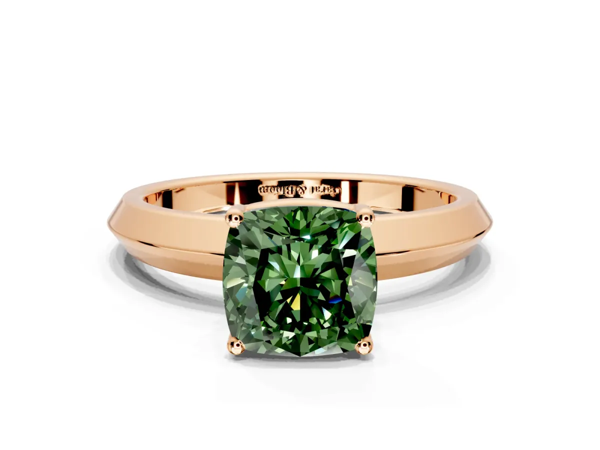 Solitaire Engagement Ring Setting for Fancy Green Cushion Cut Center with Wide Knife Ridge Band and Prong Head in Rose Gold