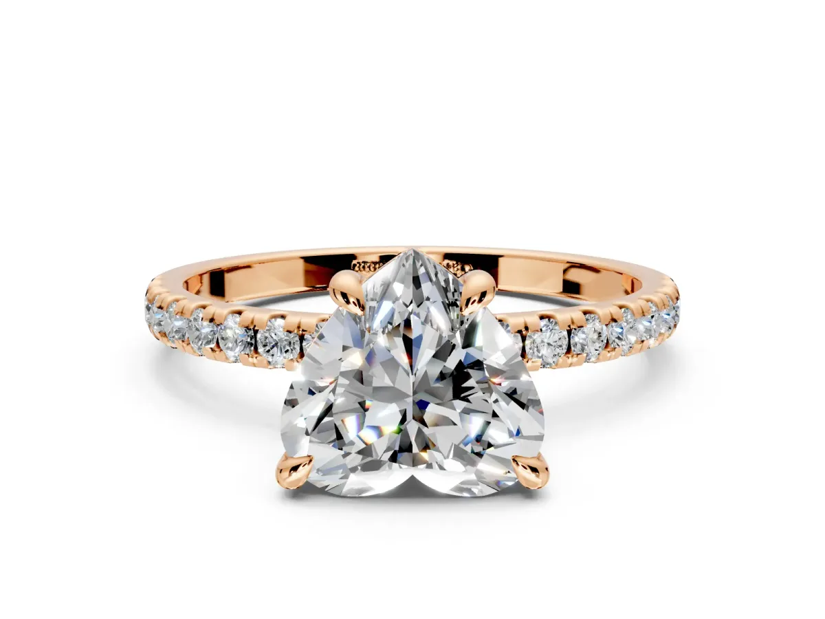Solitaire Engagement Ring Setting for Heart-Shaped Center with Fine Pave Narrow Band and Prong Head in Rose Gold