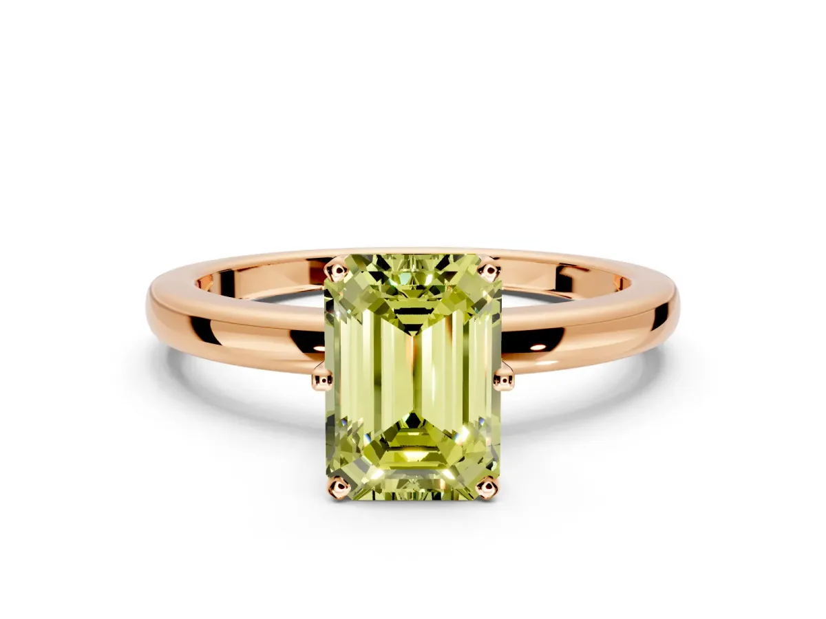 Solitaire Engagement Ring Setting for Fancy Yellow Emerald Cut Center with Plain Band and Tulip Prong Head in Rose Gold