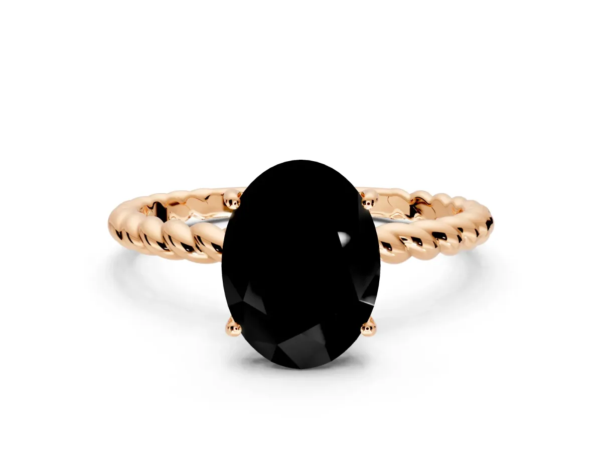 Solitaire Engagement Ring Setting for Fancy Black Oval Center with 2-Strand Rope Twist Band and Prong Head in Rose Gold