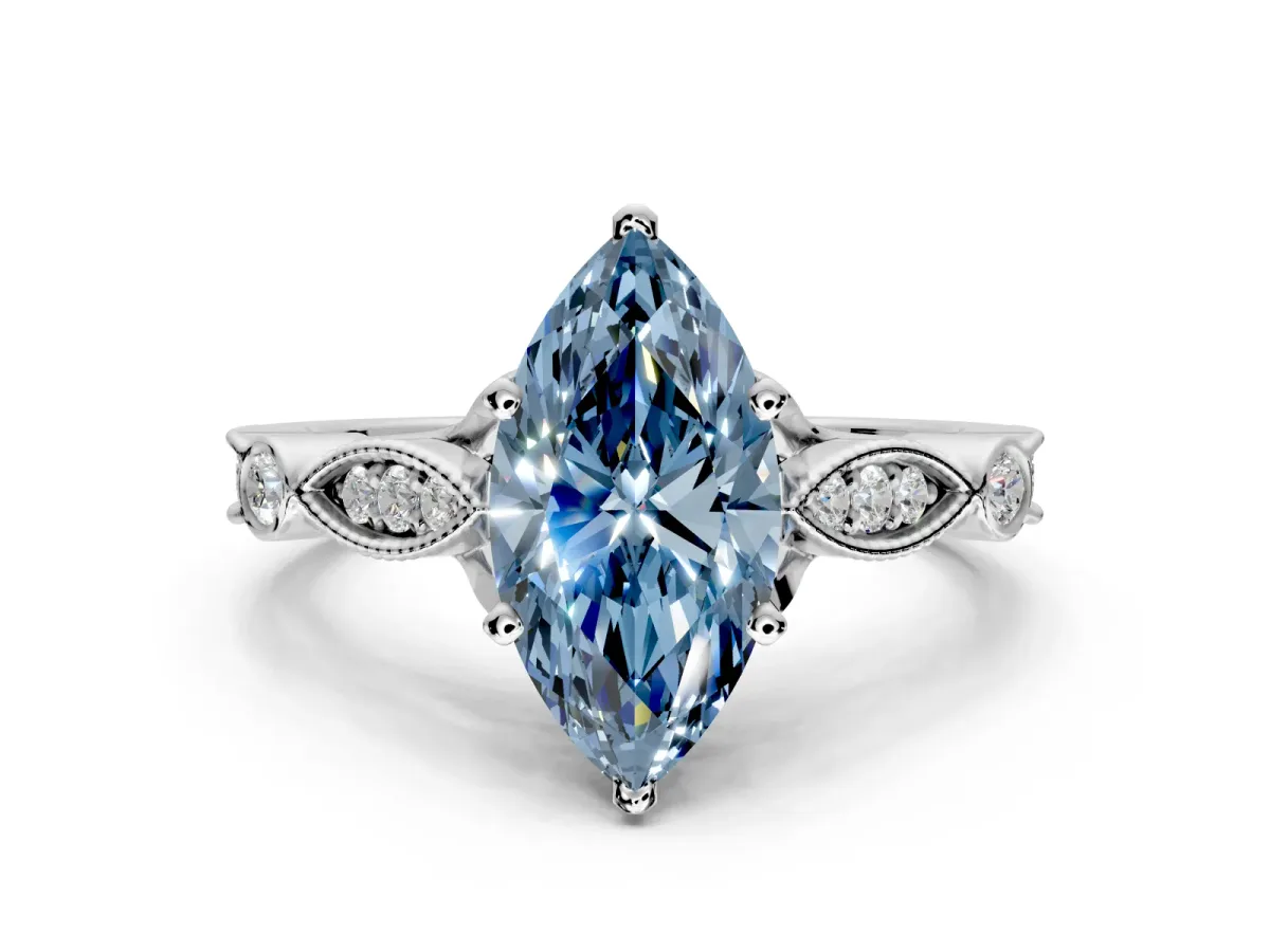 Solitaire Engagement Ring Setting for Fancy Blue Marquise Center with Marquise and Bezel Accents and Prong Head in Platinum