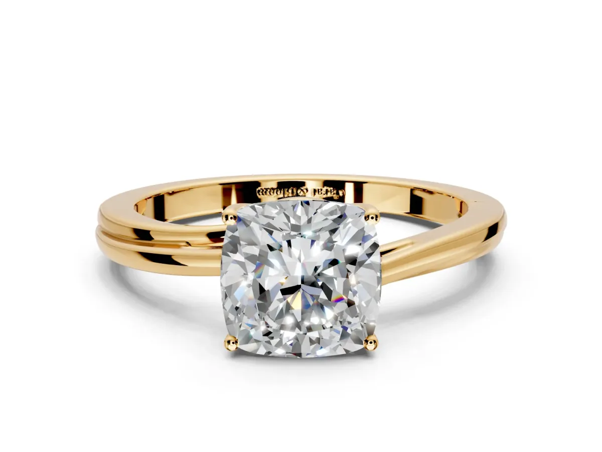 Solitaire Engagement Ring Setting for Cushion Cut Center with Plain Bypass Twist Band and Prong Head in Yellow Gold