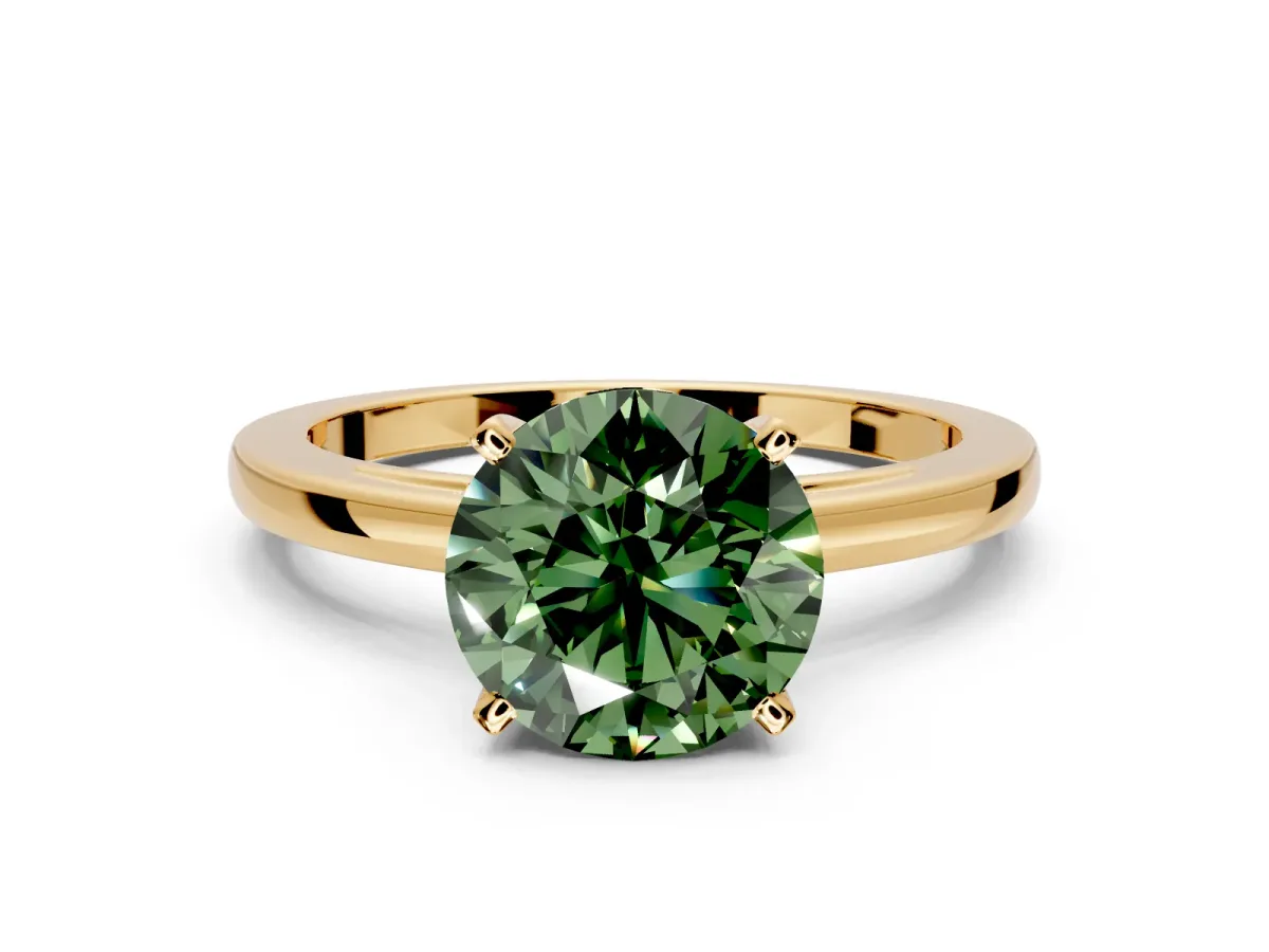 Solitaire Engagement Ring Setting for Fancy Green Round Cut Center with Basket Rail and Prong Head in Yellow Gold