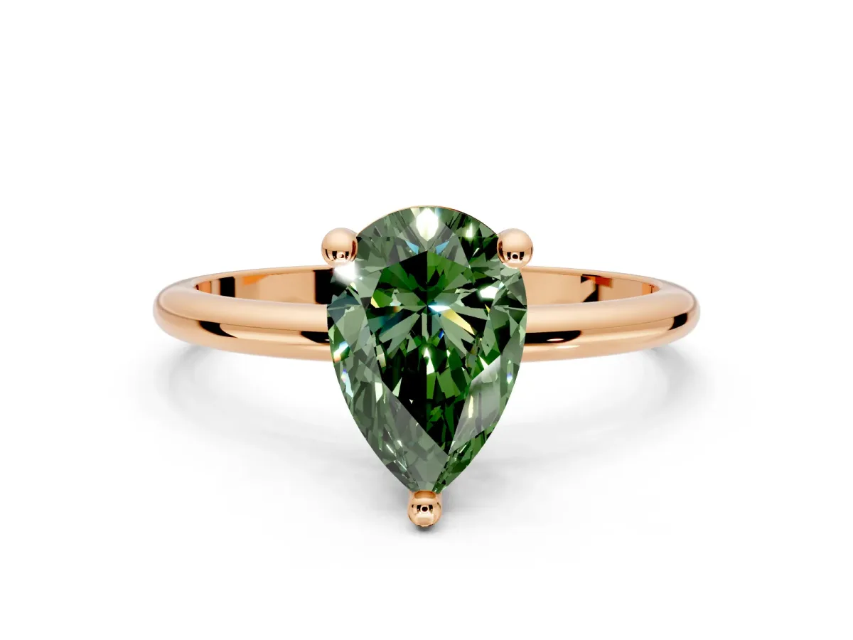 Minimalist Solitaire Engagement Ring Setting for Fancy Green Pear-Shaped Center with Thin Band and Prong Head in Rose Gold