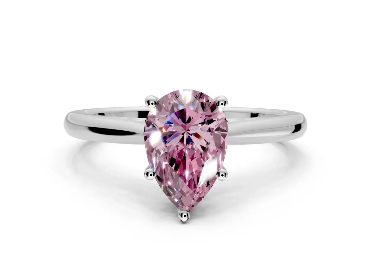 Solitaire Engagement Ring Setting for Fancy Pink Pear-Shaped Center with Narrow Cathedral Band and Prong Head in Platinum