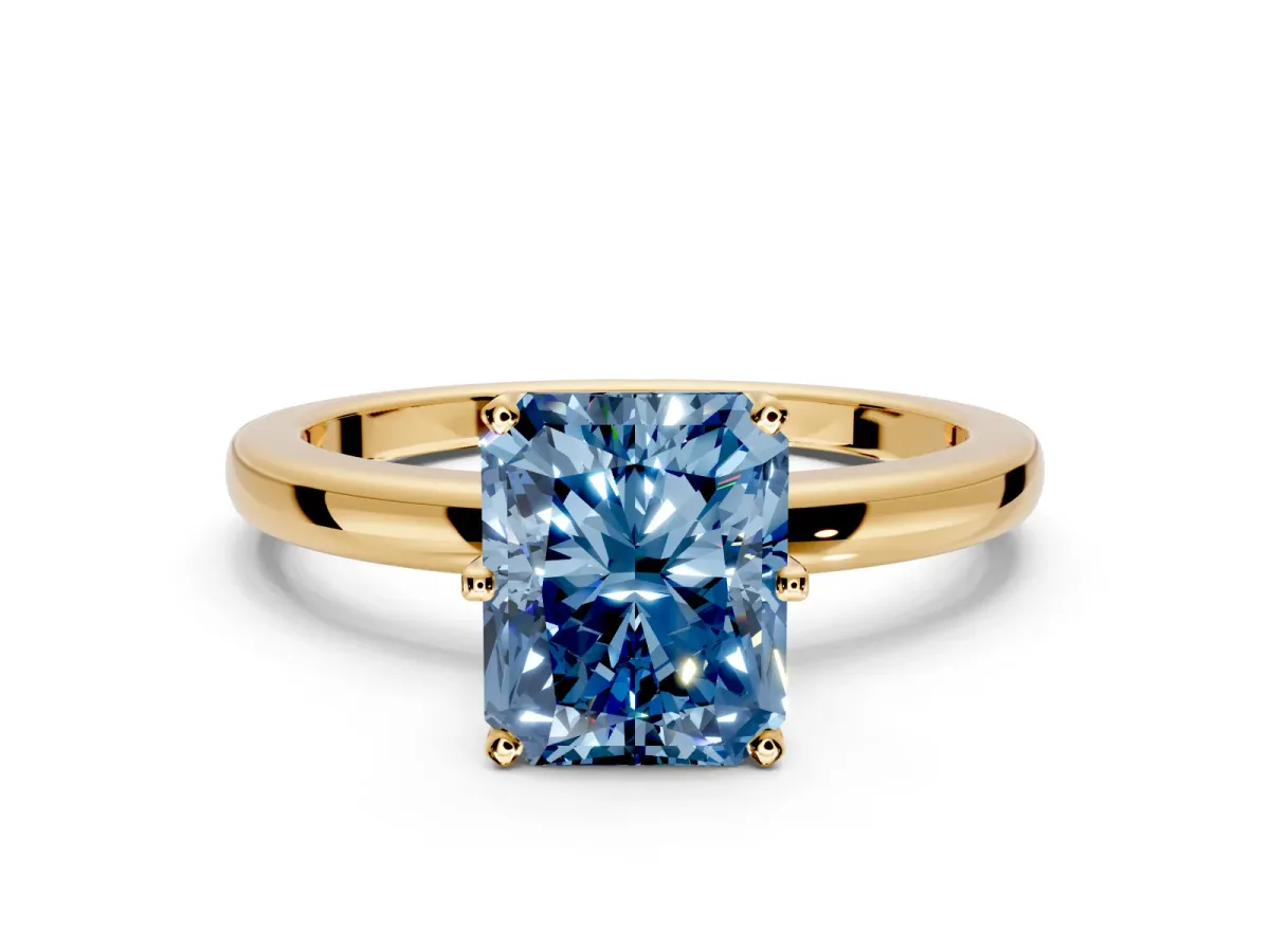 Solitaire Engagement Ring Setting for Fancy Blue Radiant Cut Center with Plain Band and Tulip Prong Head in Yellow Gold