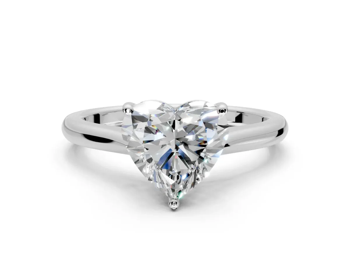 Solitaire Engagement Ring Setting for Heart-Shaped Center with Narrow Cathedral Band and Prong Head in Platinum