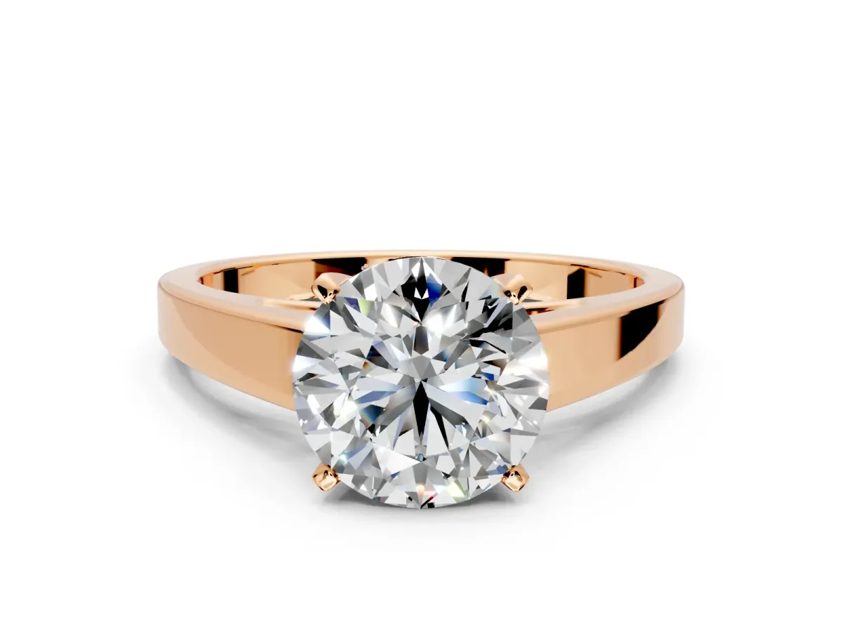 Solitaire Engagement Ring Setting for Round Cut Center with Tapered Split Shoulders and Prong Head in Rose Gold
