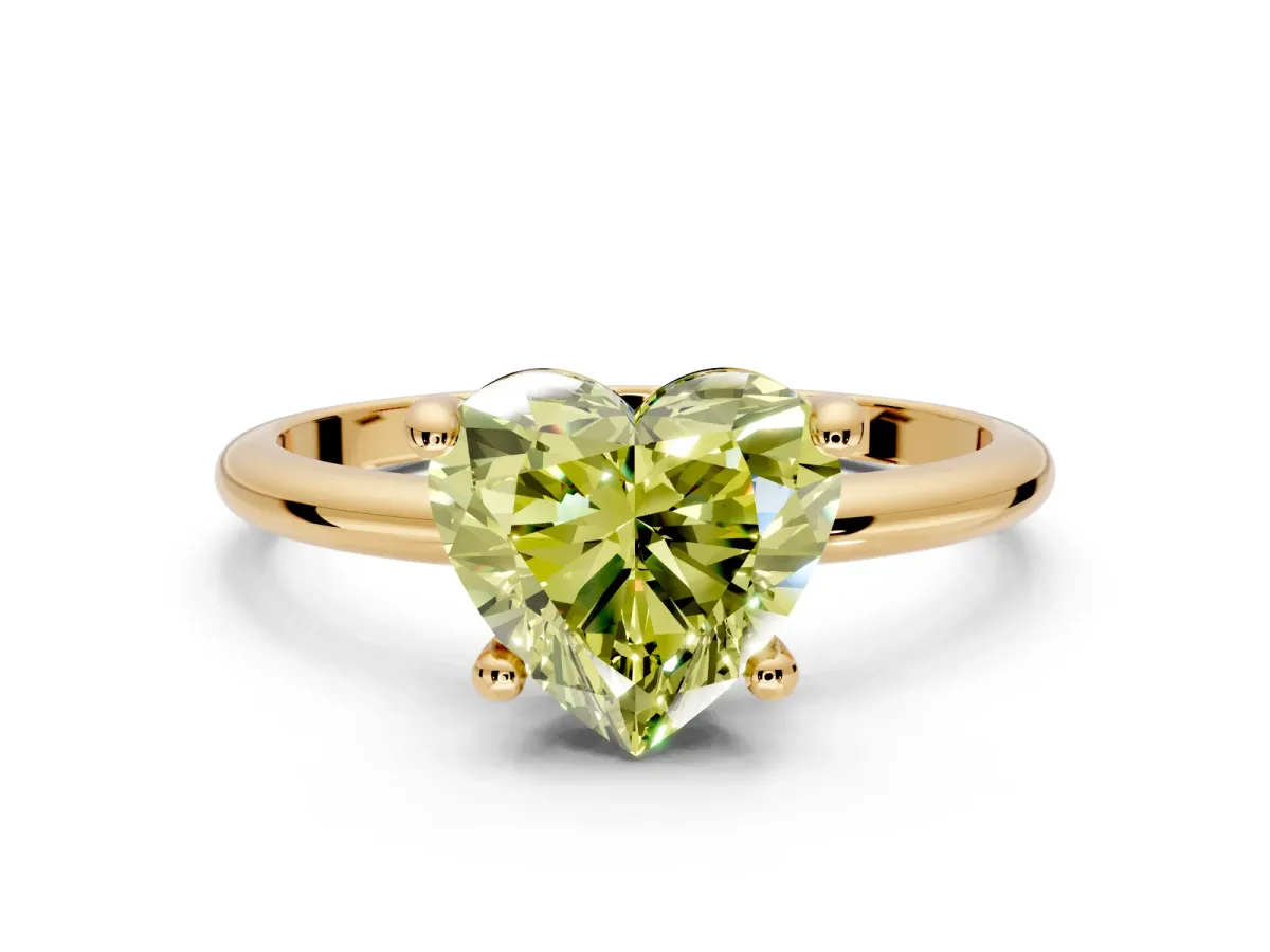 Minimalist Solitaire Engagement Ring Setting for Fancy Yellow Heart-Shaped Center with Thin Band and Prong Head in Yellow Gold