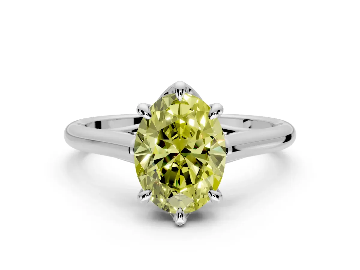 Solitaire Engagement Ring Setting for Fancy Yellow Oval Center with Cathedral Band and Prong Head in Platinum