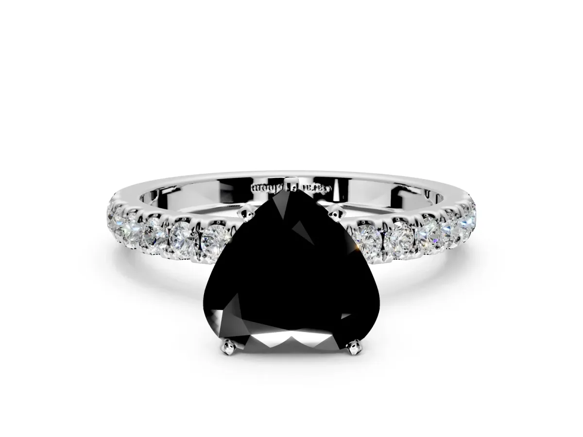 Open Basket Engagement Ring Setting for Fancy Black Heart-Shaped Center with Pave Band and Prong Head in Sterling Silver