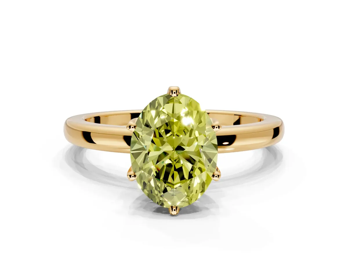Solitaire Engagement Ring Setting for Fancy Yellow Oval Center with Plain Band and Tulip Prong Head in Yellow Gold