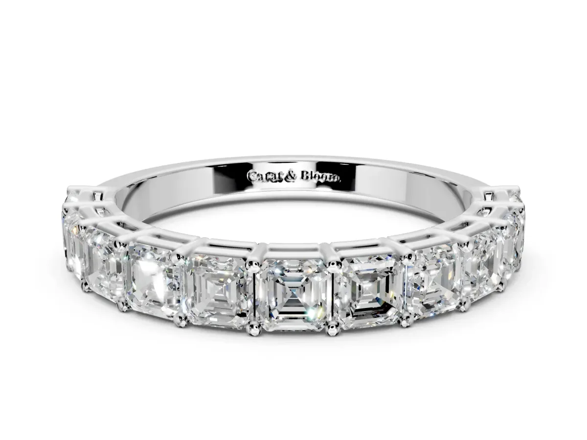 Asscher Cut Lab-Grown Diamond Half Eternity Wedding Band with Shared-Prong Setting in Platinum