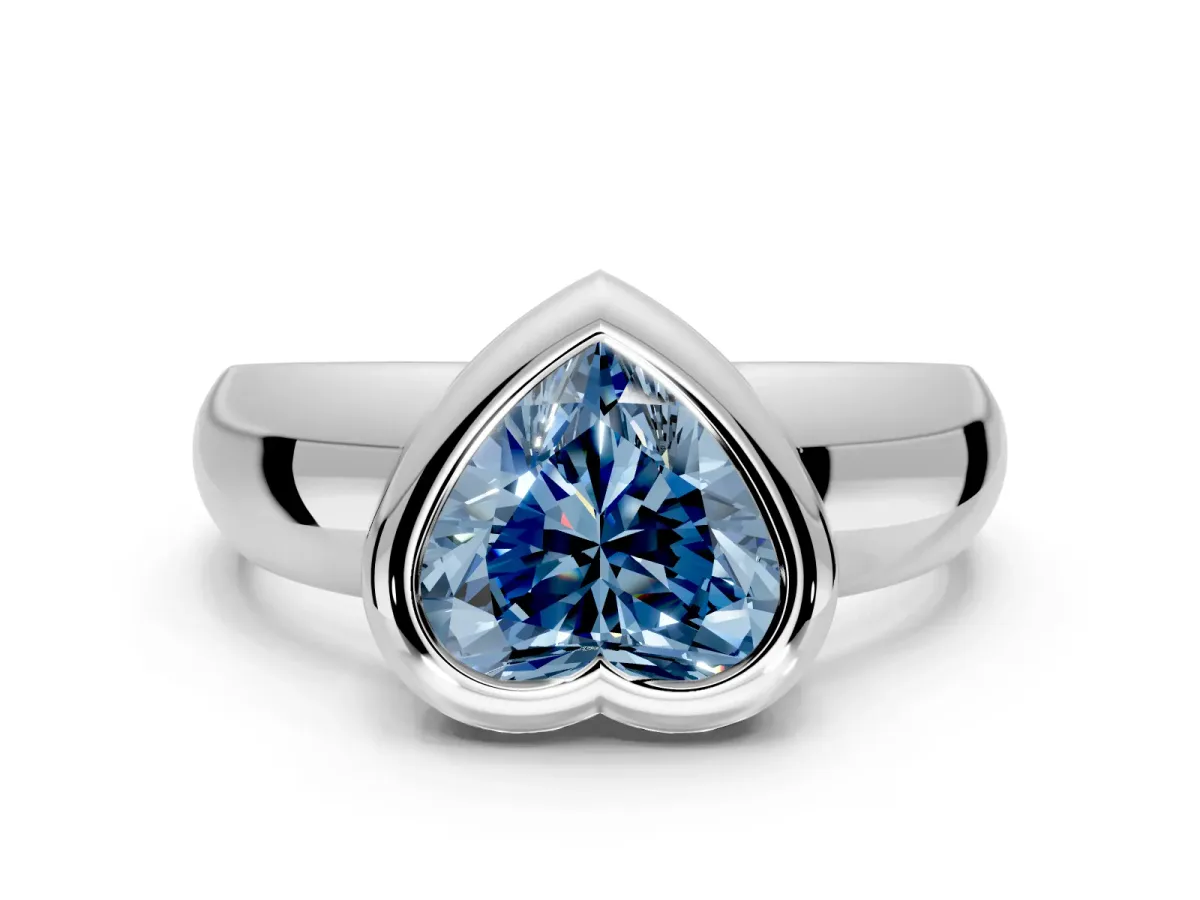 Solitaire Engagement Ring Setting for Fancy Blue Heart-Shaped Center with Wide Band and Bezel Head in Platinum