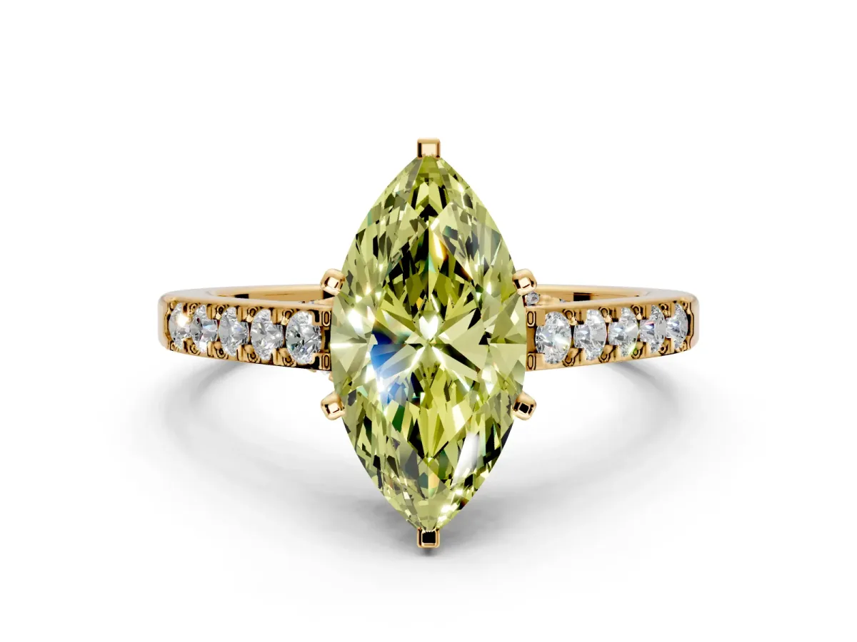Solitaire Engagement Ring Setting for Fancy Yellow Marquise Center with Crossover Accents and Prong Head in Yellow Gold