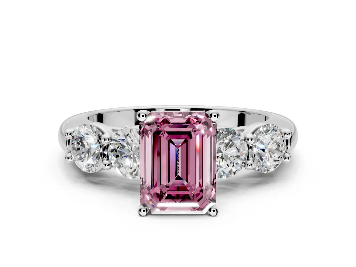 5 Stone Engagement Ring Setting for Fancy Pink Emerald Cut Center with Graduated Accents and Prong Head in Platinum