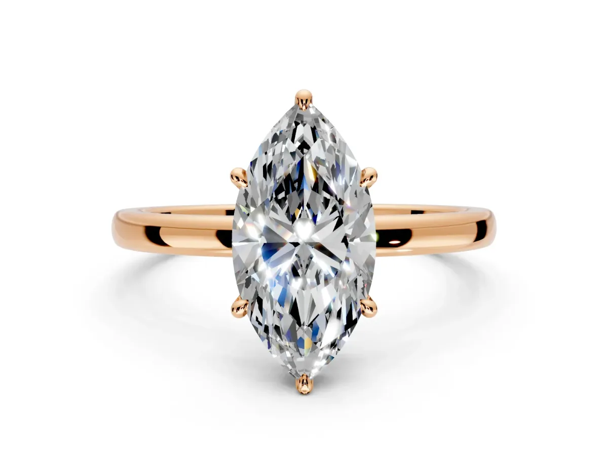 Hidden Halo Engagement Ring Setting for Marquise Center with Plain Band and Tall Prong Head in Rose Gold