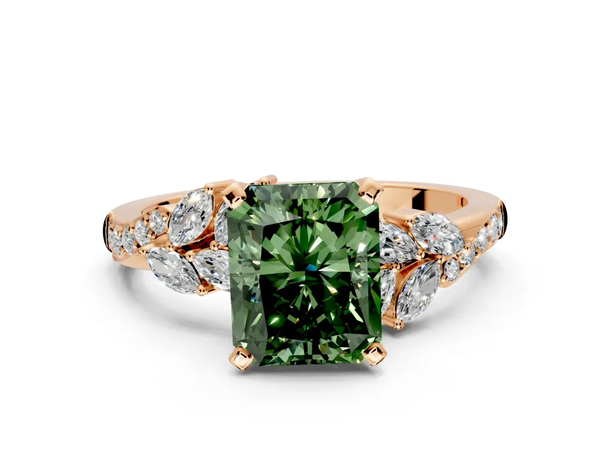 Solitaire Engagement Ring Setting for Fancy Green Radiant Cut Center with Marquise Accent Twist Band and Prong Head in Rose Gold