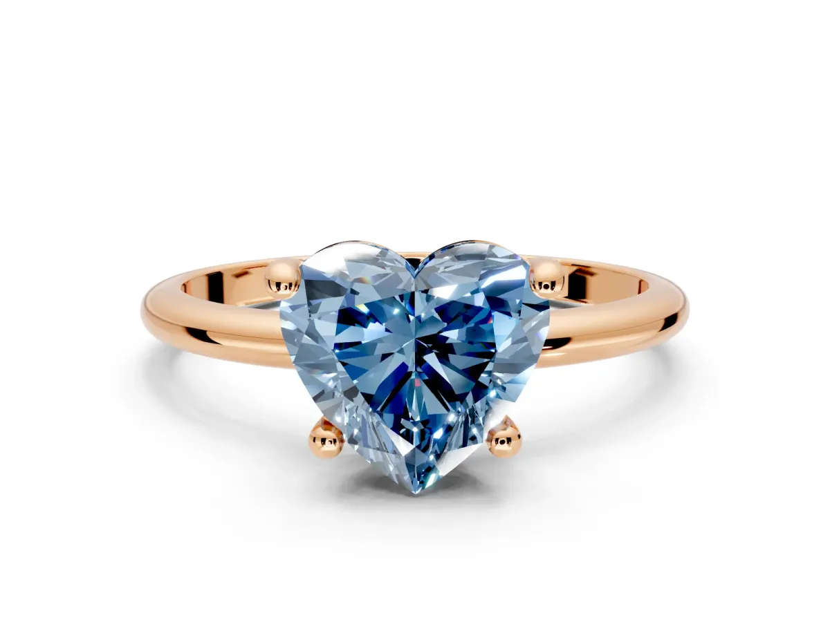 Minimalist Solitaire Engagement Ring Setting for Fancy Blue Heart-Shaped Center with Thin Band and Prong Head in Rose Gold
