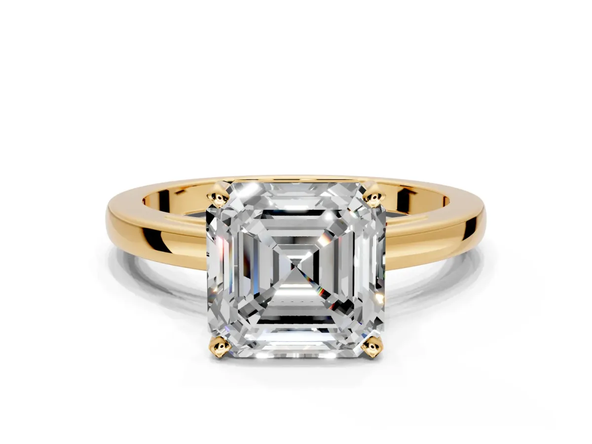 Solitaire Engagement Ring Setting for Asscher Cut Center with Basket Rail and Prong Head in Yellow Gold