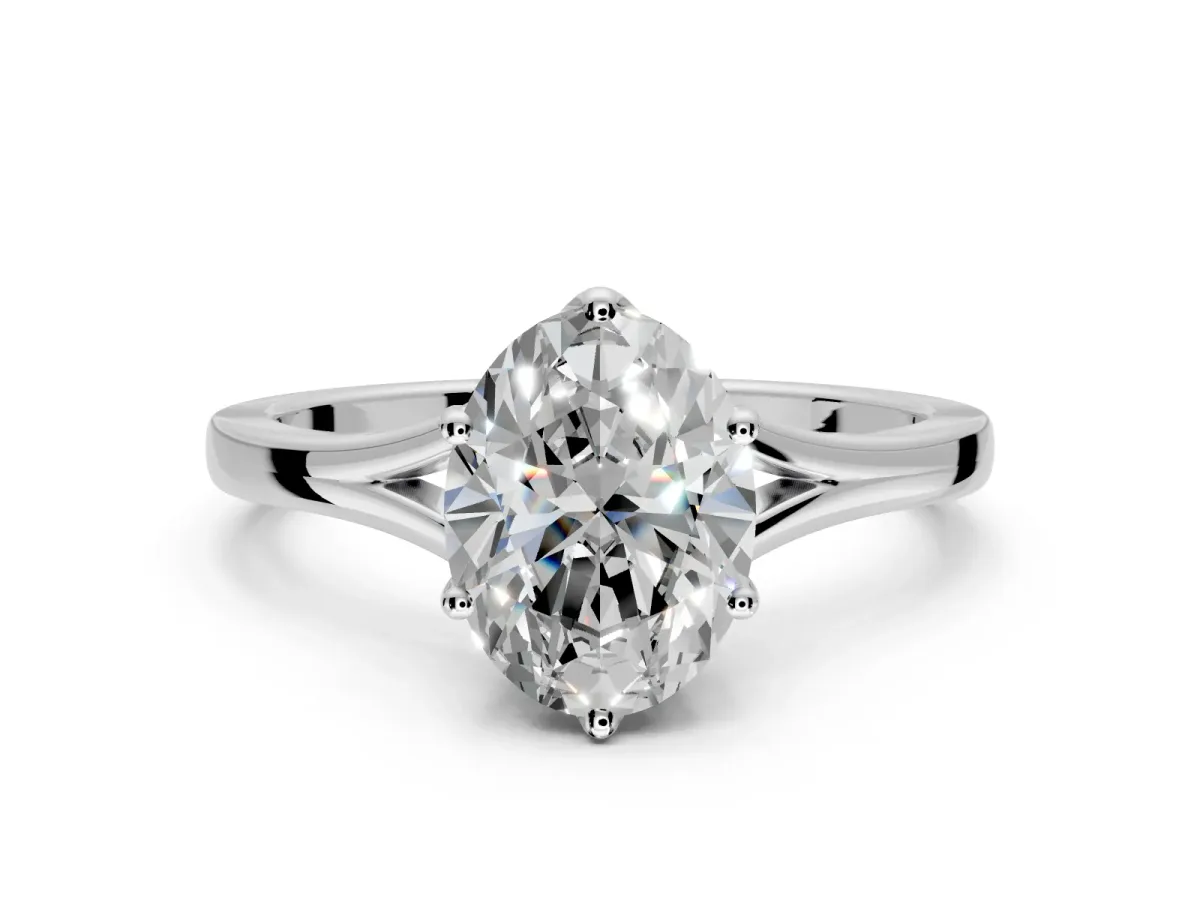 Solitaire Engagement Ring Setting for Oval Center with Plain Split Shank and Prong Head in Platinum