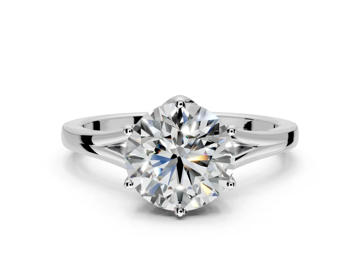 Solitaire Engagement Ring Setting for Round Cut Center with Plain Split Shank and Prong Head in Platinum