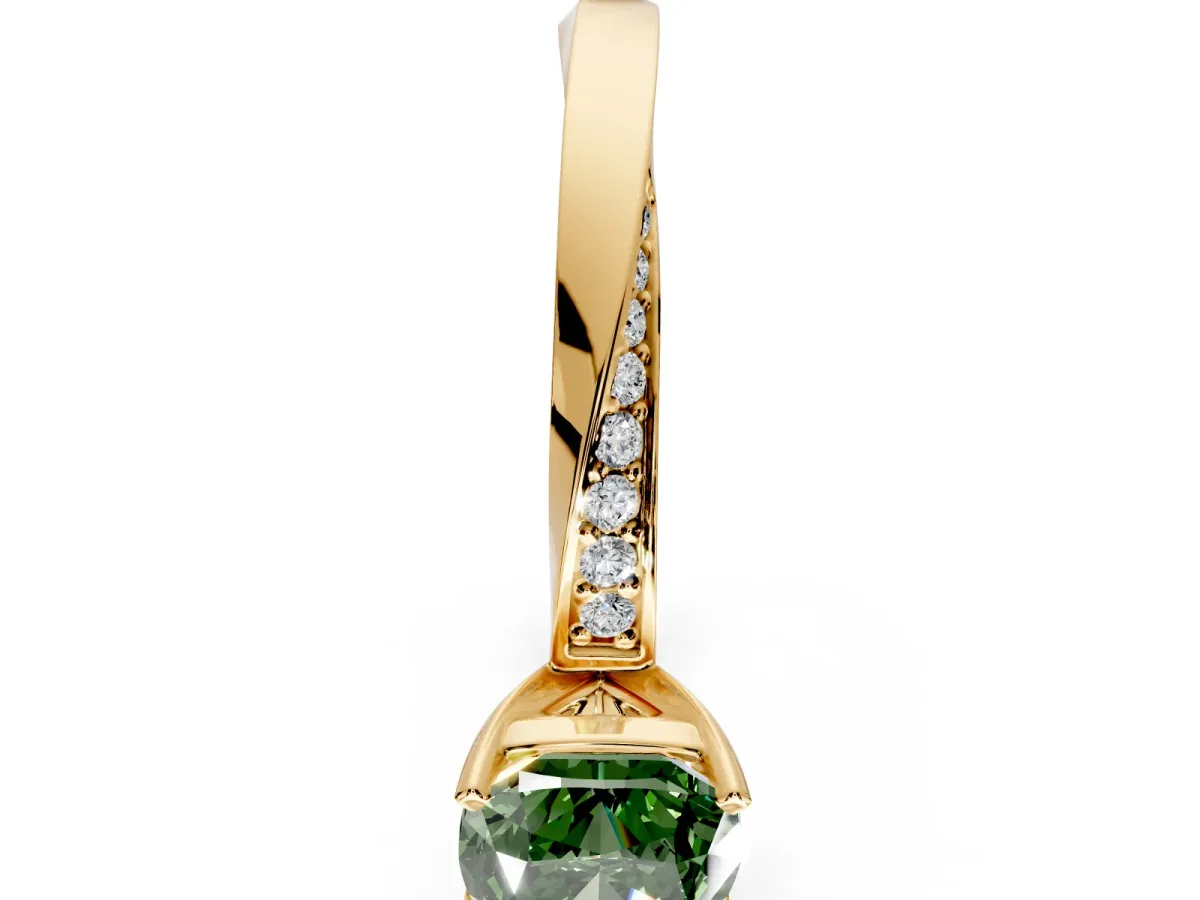 Side Accent Engagement Ring Setting for Fancy Green Cushion Cut Center with Accent Shoulders and Prong Head in Yellow Gold