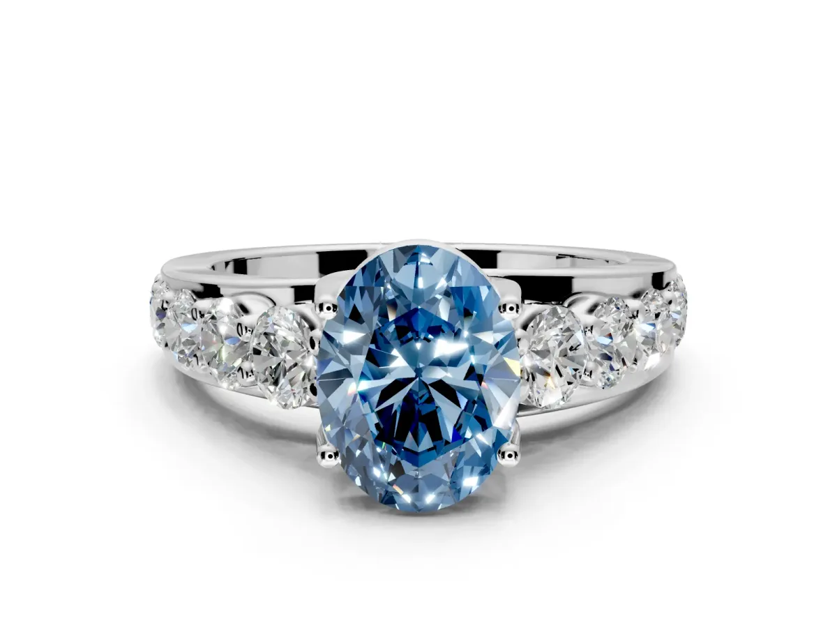 Solitaire Engagement Ring Setting for Fancy Blue Oval Center with Graduated Shared Prongs and Prong Head in Platinum