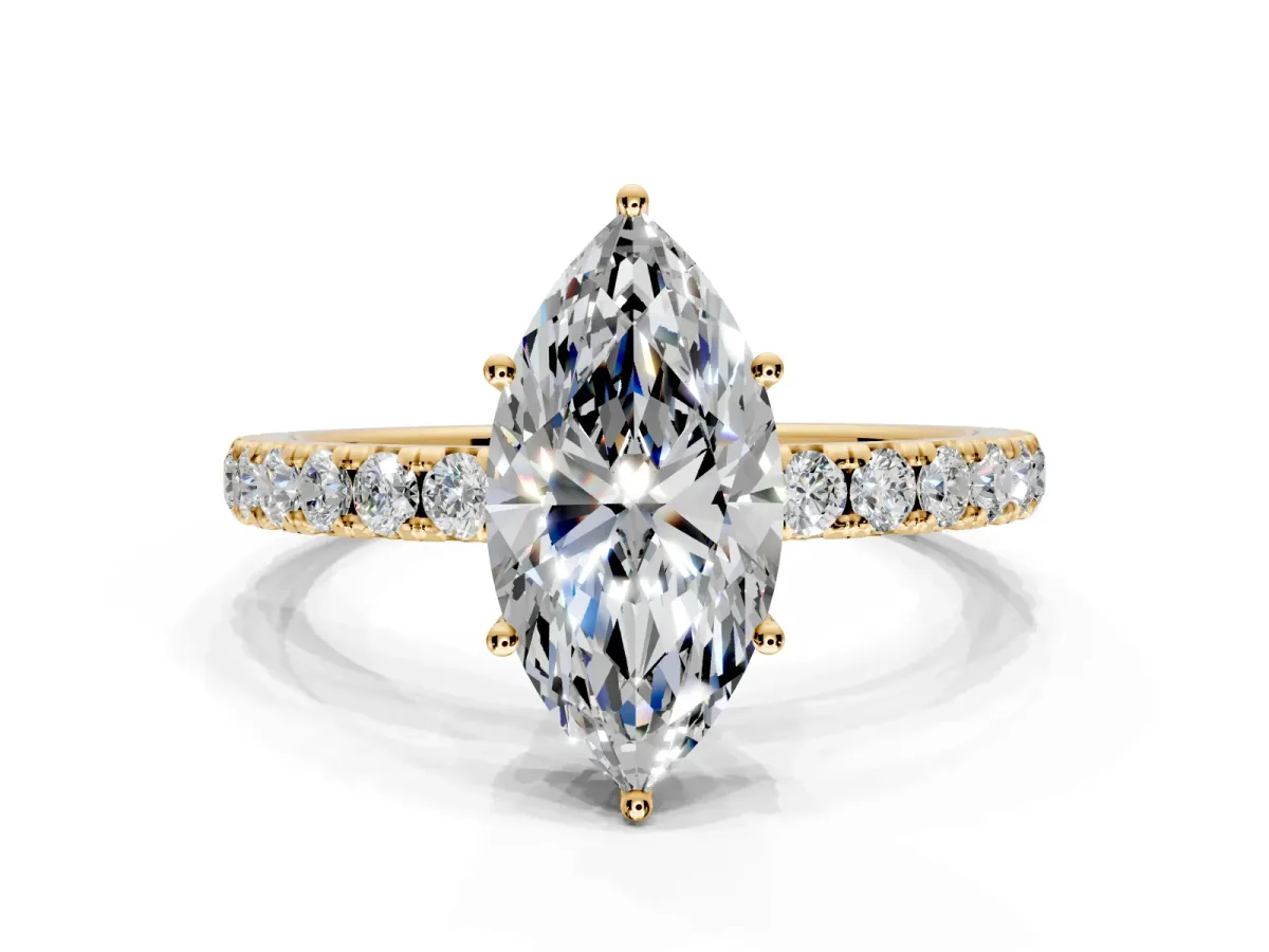 Solitaire Engagement Ring Setting for Marquise Center with Large Accent Band and Prong Head in Yellow Gold