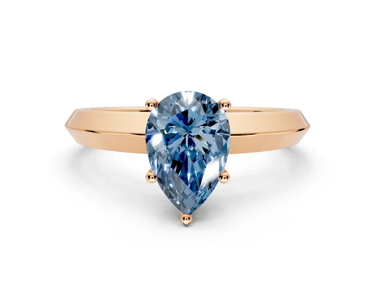 Solitaire Engagement Ring Setting for Fancy Blue Pear-Shaped Center with Wide Knife Ridge Band and Prong Head in Rose Gold