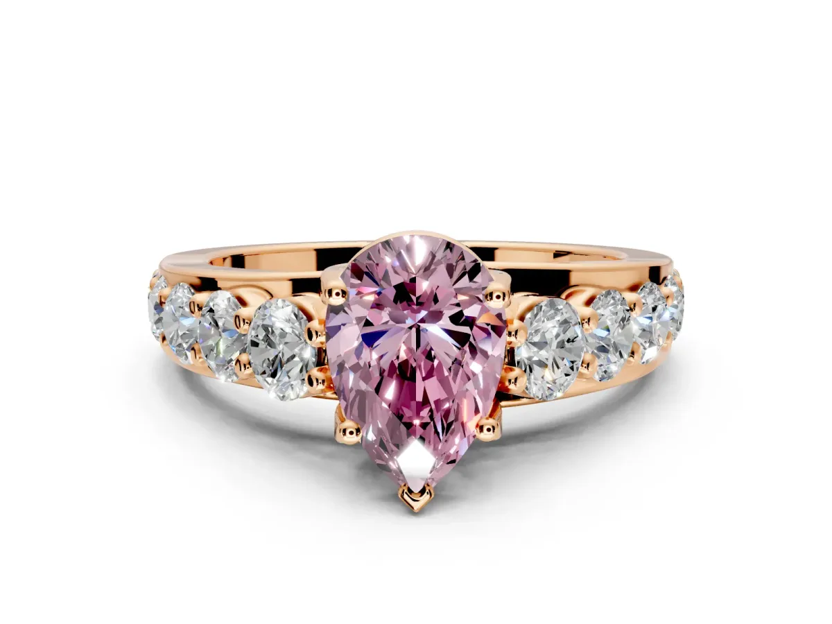 Solitaire Engagement Ring Setting for Fancy Pink Pear-Shaped Center with Graduated Shared Prongs and Prong Head in Rose Gold