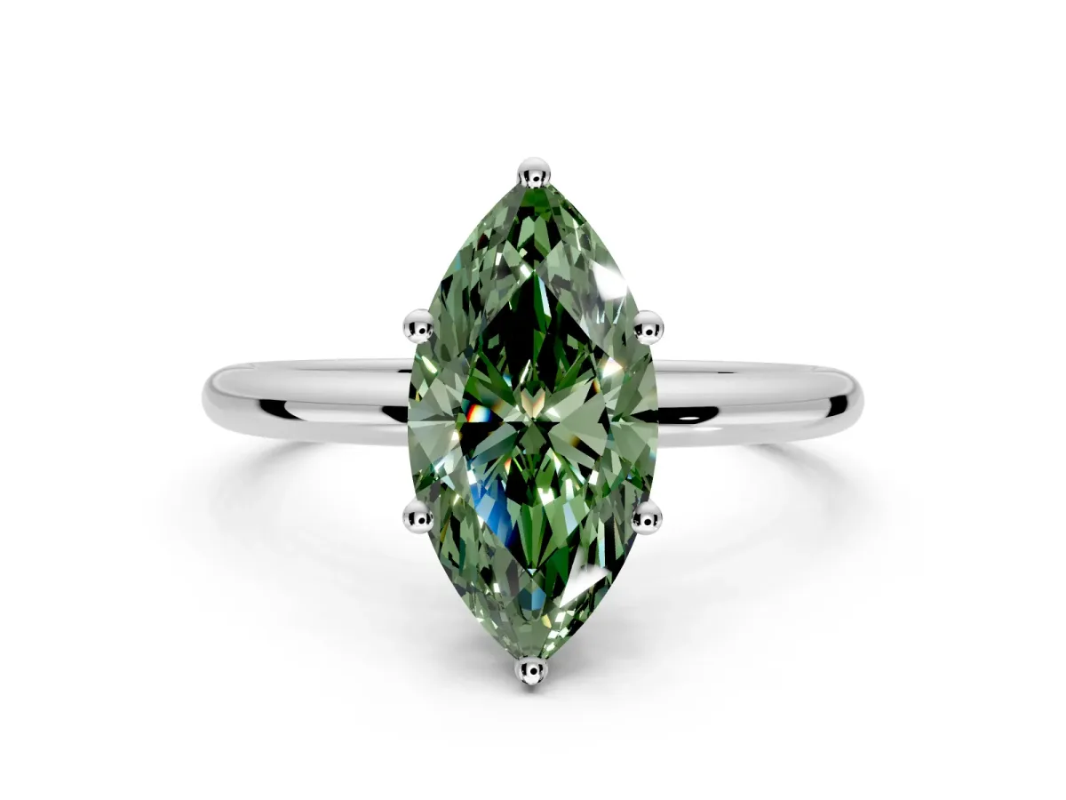 Hidden Halo Engagement Ring Setting for Fancy Green Marquise Center with Thin Round-Wire Band and Prong Head in Platinum