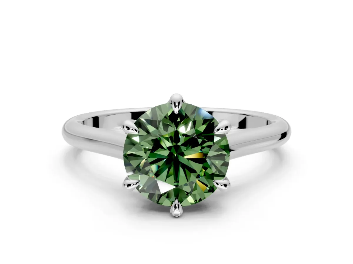 Solitaire Engagement Ring Setting for Fancy Green Round Cut Center with Cathedral Band and Prong Head in Platinum