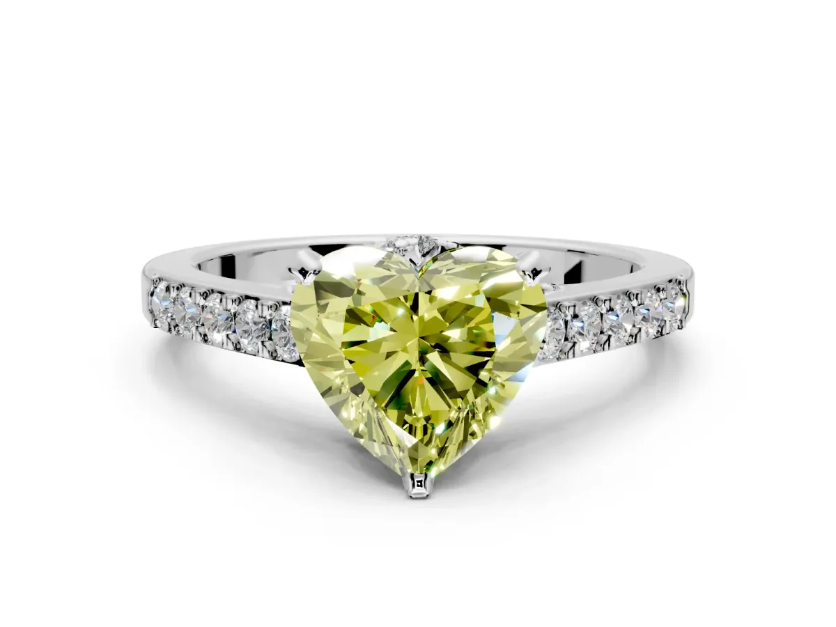 Solitaire Engagement Ring Setting for Fancy Yellow Heart-Shaped Center with Crossover Accents and Prong Head in Platinum