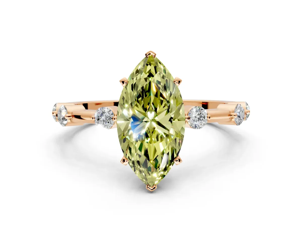 Solitaire Engagement Ring Setting for Fancy Yellow Marquise Center with Bezel Station Band and Prong Head in Rose Gold