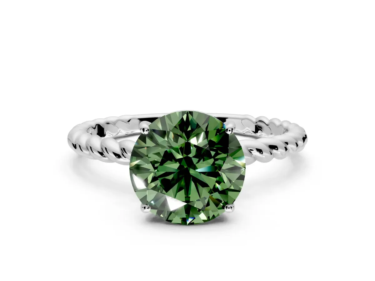 Solitaire Engagement Ring Setting for Fancy Green Round Cut Center with Plain Twisted Rope Band and Prong Head in Platinum