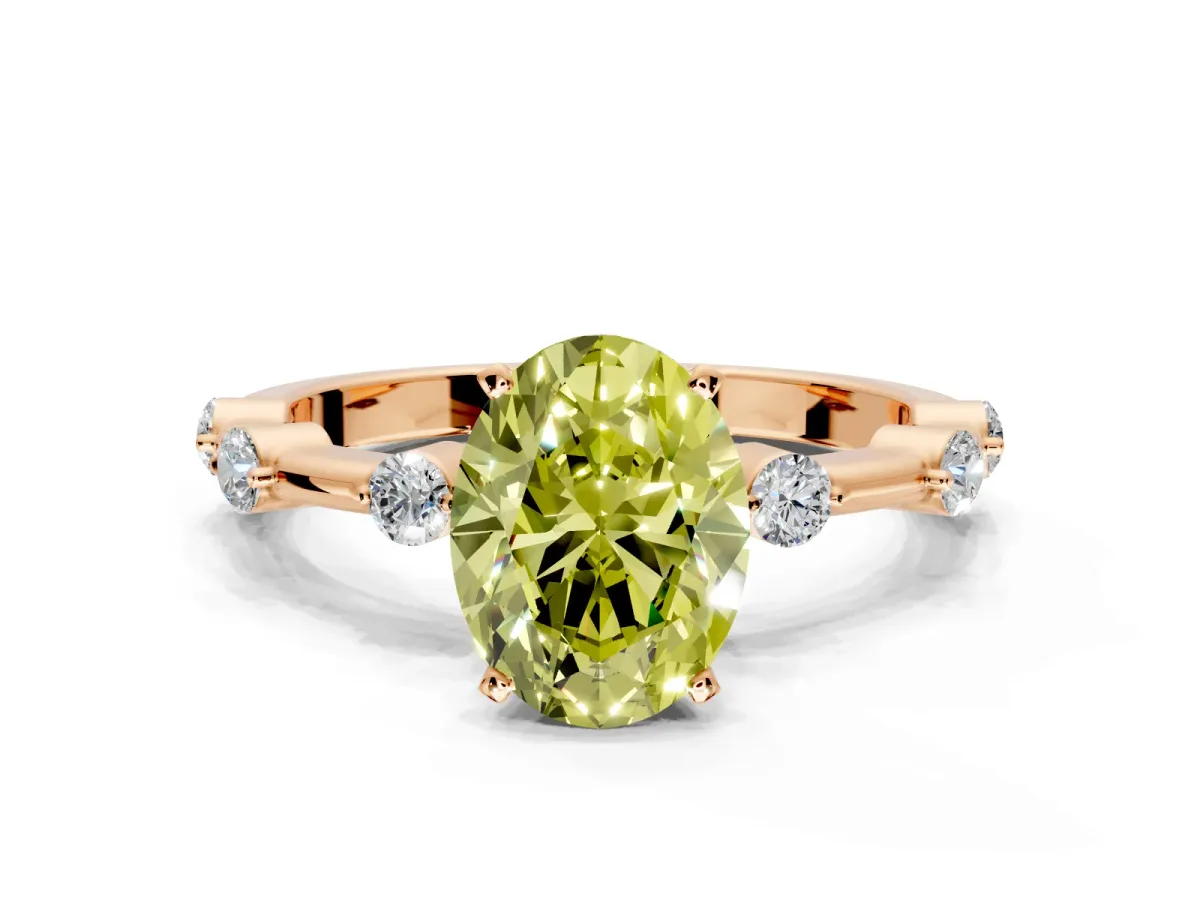 Solitaire Engagement Ring Setting for Fancy Yellow Oval Center with Bezel Station Band and Prong Head in Rose Gold