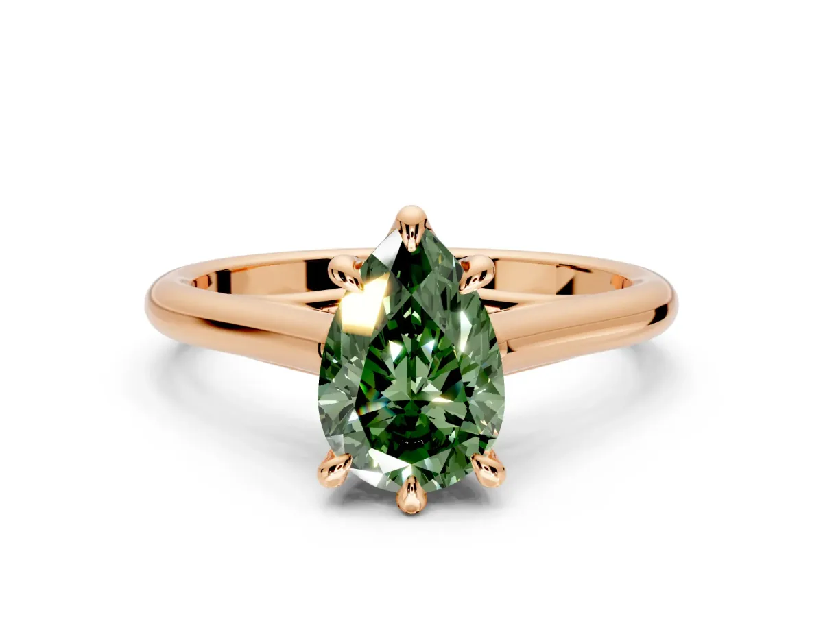 Solitaire Engagement Ring Setting for Fancy Green Pear-Shaped Center with Cathedral Band and Prong Head in Rose Gold