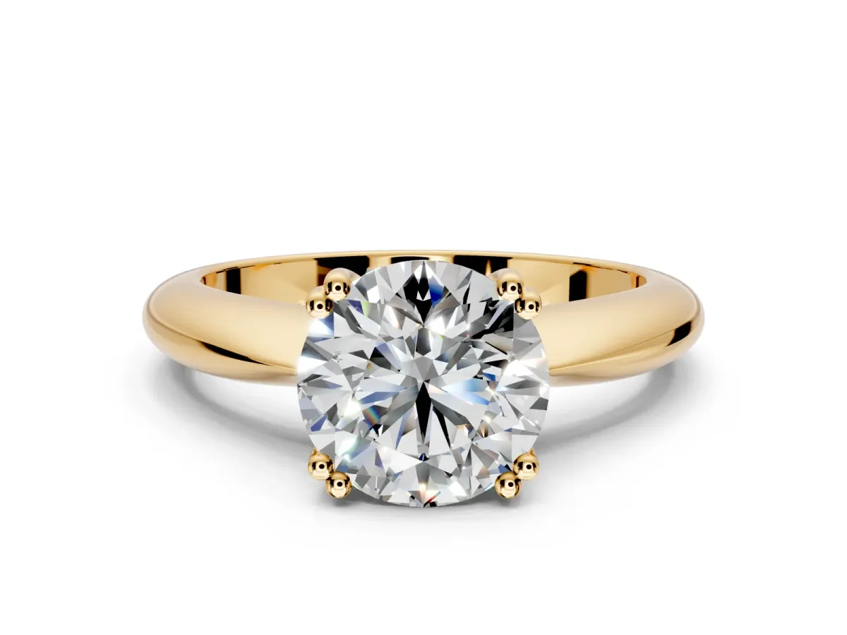 Solitaire Engagement Ring Setting for Round Cut Center with Reverse Tapered Band and Prong Head in Yellow Gold