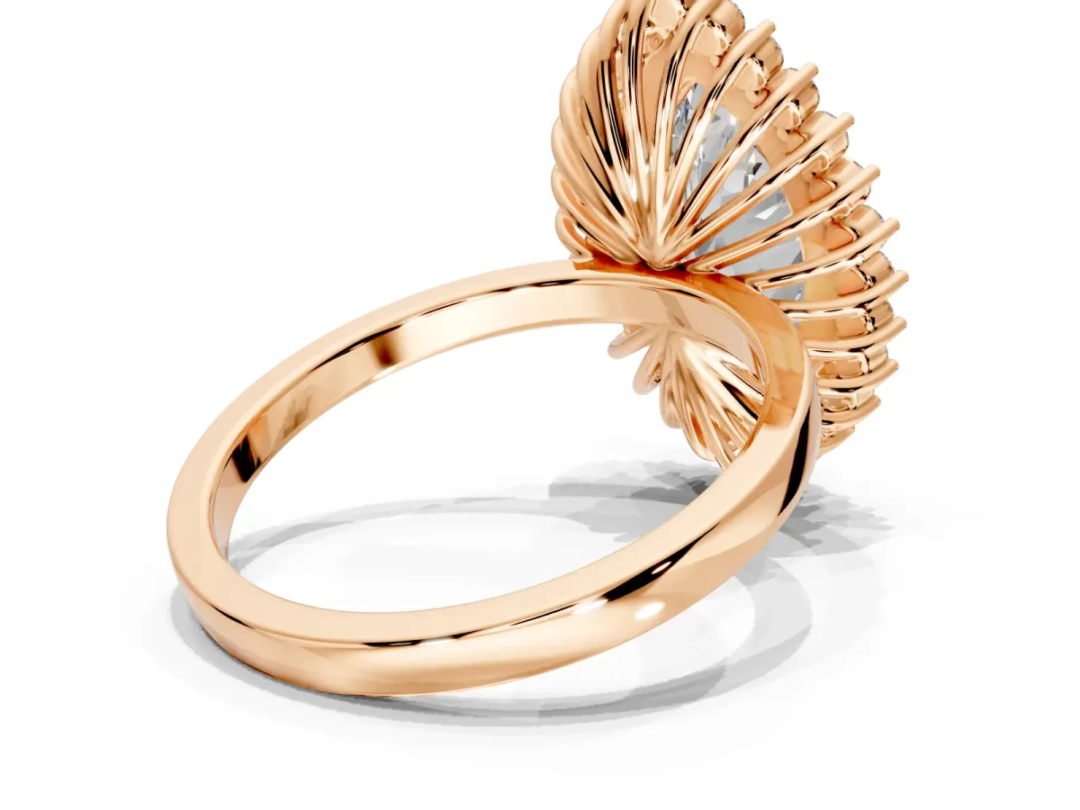 Halo Engagement Ring Setting for Marquise Center with Milgrain Bezel Rim, Plain Band and Prong Head in Rose Gold