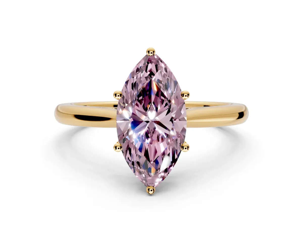 Solitaire Engagement Ring Setting for Fancy Pink Marquise Center with Narrow Cathedral Band and Prong Head in Yellow Gold